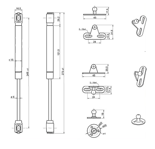 Подъемник газовый MOVE UP черный 80N PD-G0080-N20 схема